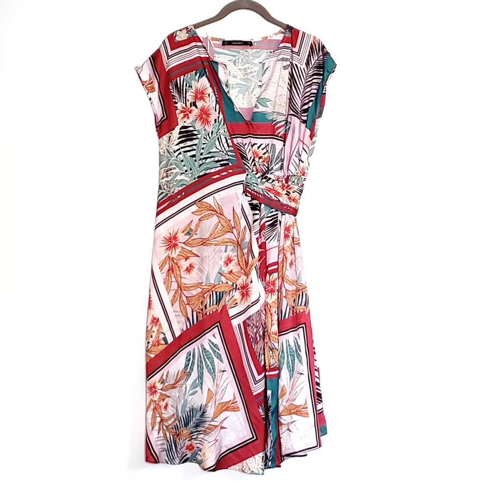 Zara Faux Wrap Satin Handkerchief Print Dress